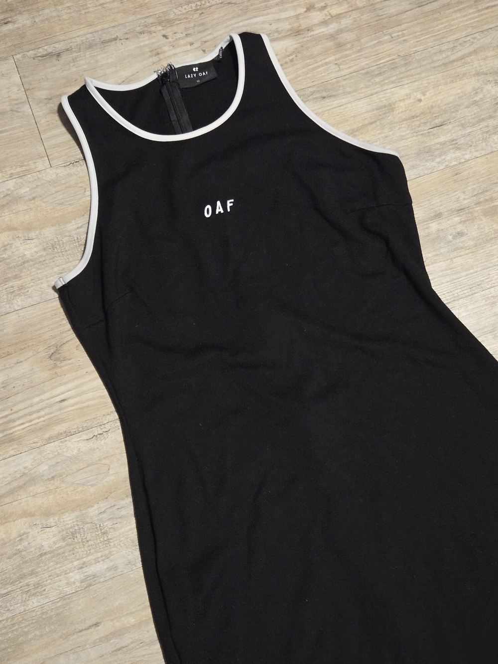 Lazy Oaf Black Half Time Athletic Mini Dress White Trim Embroidered OAF Size 12